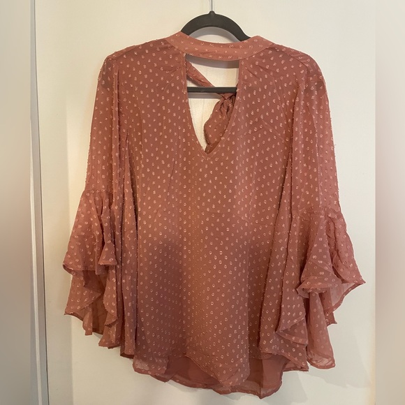 NWT Band of Gypsies Blush Pink V Neck Swiss Dot Blouse - Picture 6 of 6